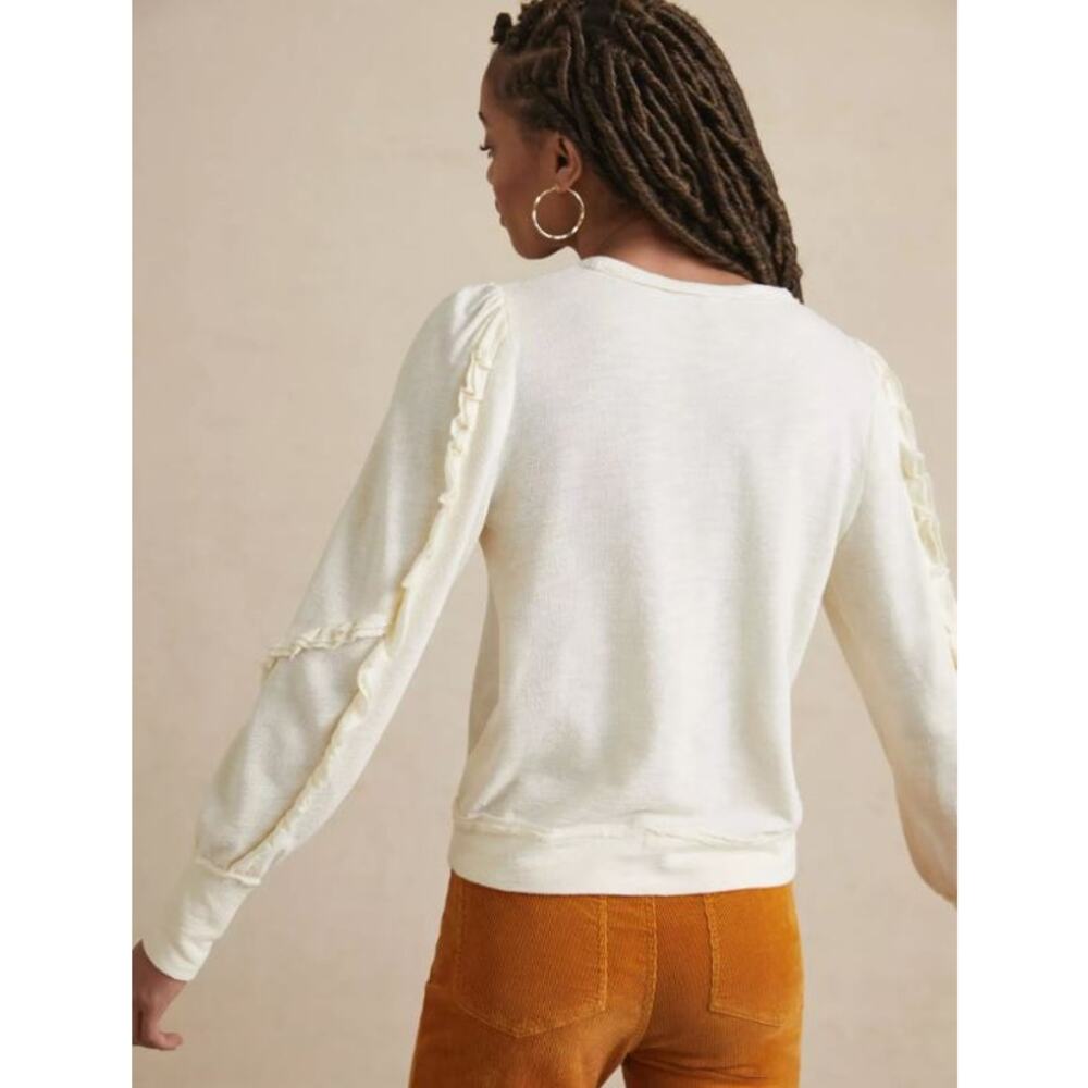 Anthropologie Pilco Elsa Ruffled Slub Knit Cotton Cream Top Sweater M - Picture 2 of 11